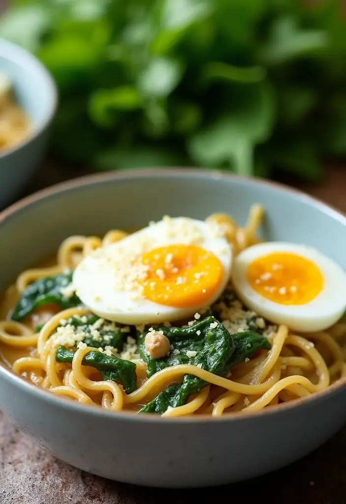 25 Chicken Ramen Recipes with Boiled Egg Perfection - 11. Creamy Spinach Chicken Ramen