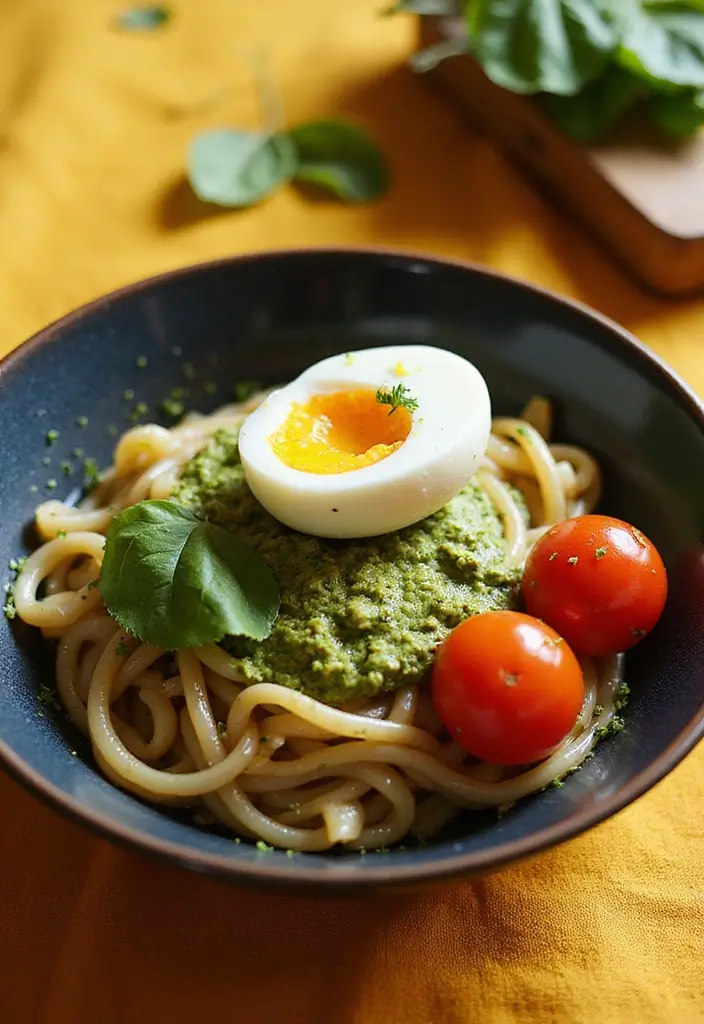 25 Ramen Noodle Recipes with Egg for Extra Protein and Creaminess 82 25 Ramen Noodle Recipes with Egg for Extra Protein and Creaminess - 14. Pesto Ramen with Egg