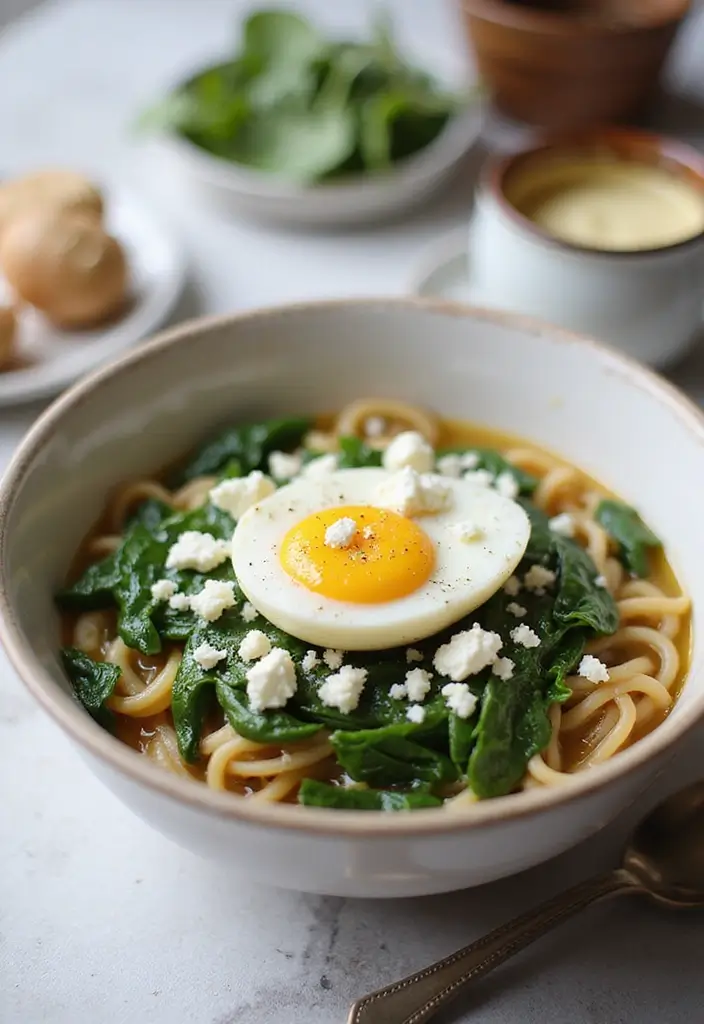 25 Ramen Noodle Recipes with Egg for Extra Protein and Creaminess 95 25 Ramen Noodle Recipes with Egg for Extra Protein and Creaminess - 17. Spinach and Feta Ramen with Egg