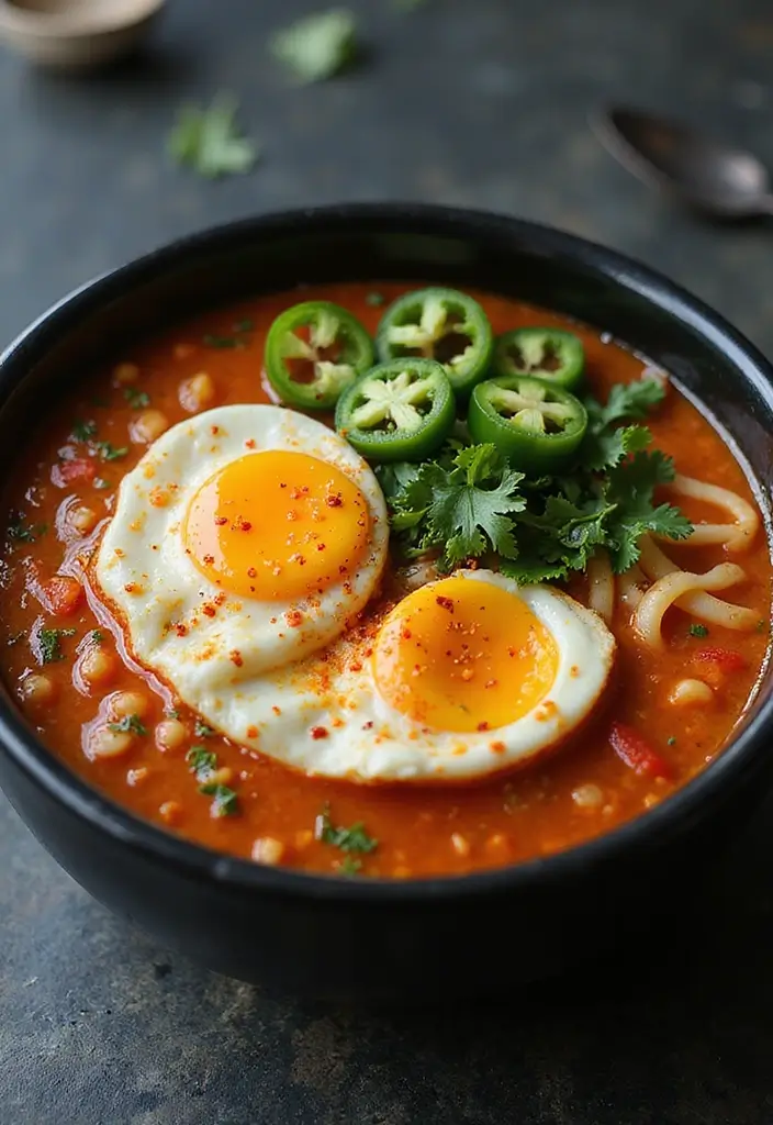 25 Ramen Noodle Recipes with Egg for Extra Protein and Creaminess 8 25 Ramen Noodle Recipes with Egg for Extra Protein and Creaminess - 2. Spicy Miso Ramen with Poached Egg