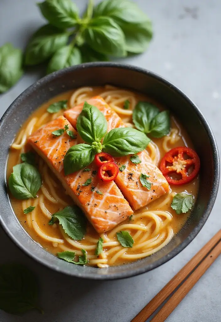 25 Salmon Ramen Recipes That Taste Restaurant-Worthy 35 25 Salmon Ramen Recipes That Taste Restaurant-Worthy - 7. Thai Basil Salmon Ramen