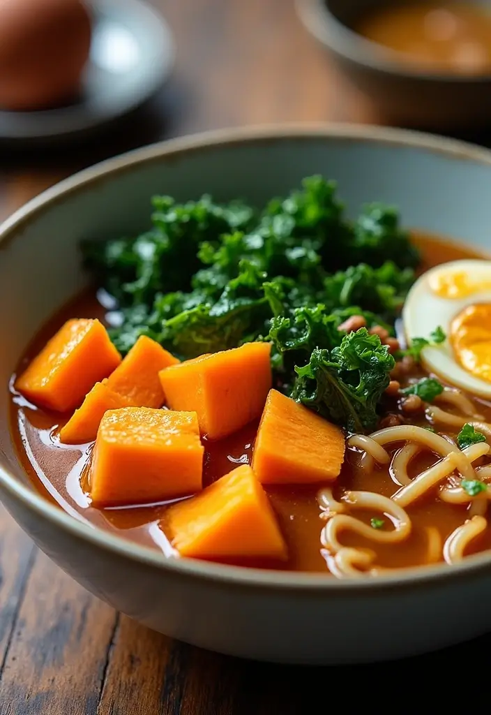 27 Cozy Vegan Winter Ramen Recipes to Keep You Warm and Full 42 27 Cozy Vegan Winter Ramen Recipes to Keep You Warm and Full - 8. Sweet Potato & Kale Ramen