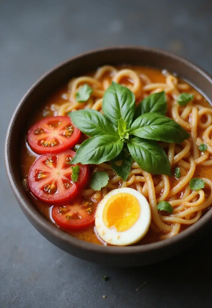 27 Cozy Vegan Winter Ramen Recipes to Keep You Warm and Full 49 27 Cozy Vegan Winter Ramen Recipes to Keep You Warm and Full - 9. Tomato & Basil Ramen