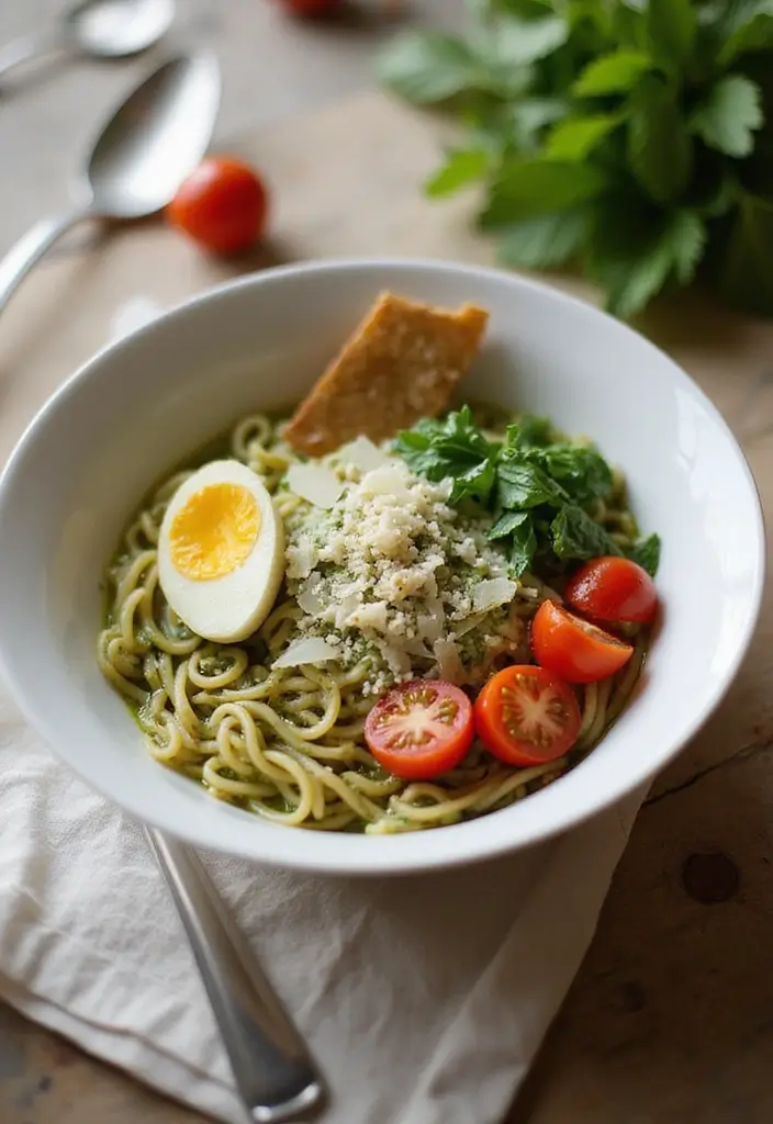 28 Creamy Ramen Noodle Recipes for Cozy Evenings 71 28 Creamy Ramen Noodle Recipes for Cozy Evenings - 15. Creamy Pesto Ramen