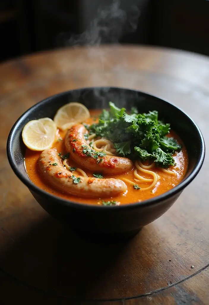 29 Shrimp and Sausage Ramen Recipes for Bold Flavor 11 29 Shrimp and Sausage Ramen Recipes for Bold Flavor - 3. Spicy Sausage and Kale Ramen