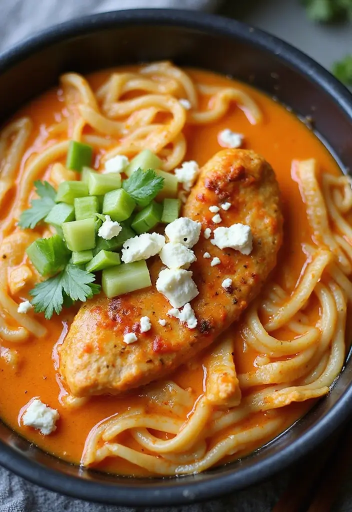 30+ Cup of Noodles Hacks and Ramen Recipes Worth Trying - 10. Buffalo Chicken Ramen