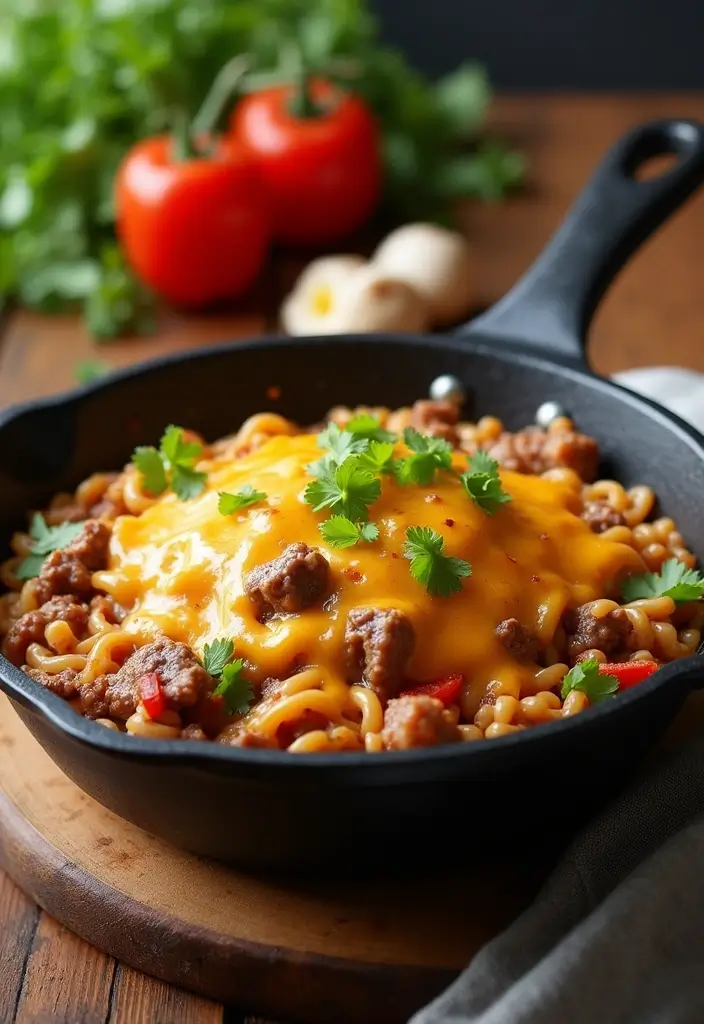 30+ Ramen Skillet Recipes for Quick Weeknight Dinners 148 30+ Ramen Skillet Recipes for Quick Weeknight Dinners - 28. Cheesy Beef Ramen Skillet